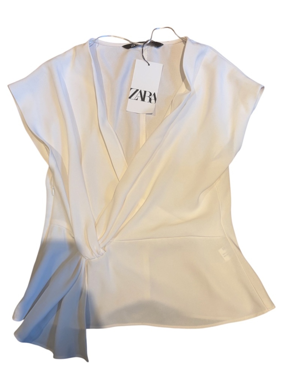 NWT Zara White T-Shirt with Wrap Design | Size Medium